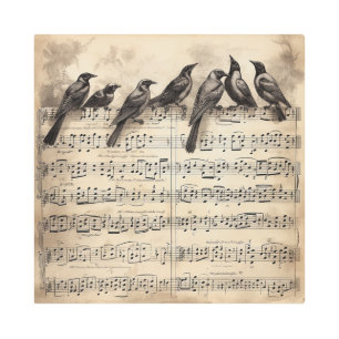 Vintage Songbirds on Musical Score Metal Print