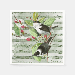 Vintage Songbirds on Sheet Music Napkins