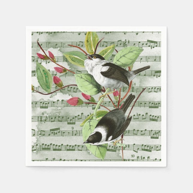 Vintage Songbirds on Sheet Music Napkins (Front)