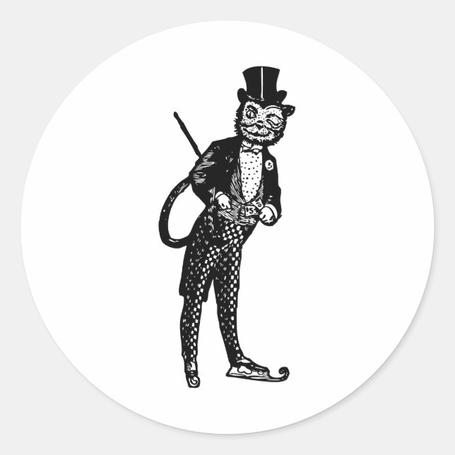 Vintage Sophisticated Opera Cat  Classic Round Sticker (Front)