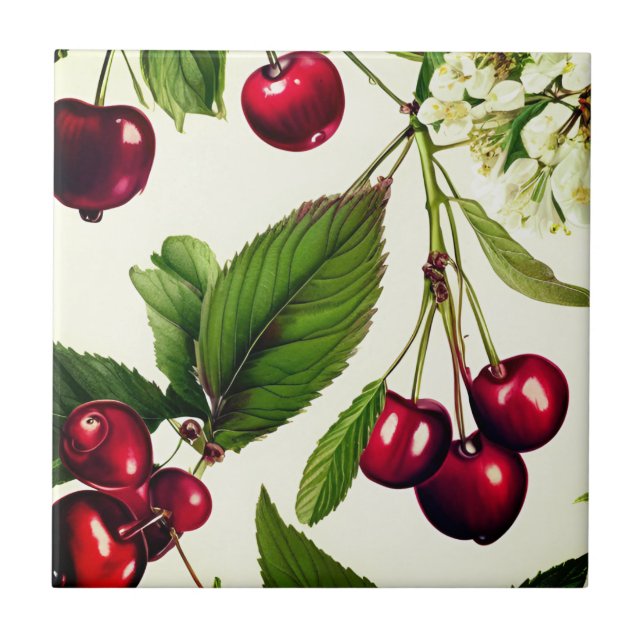 Vintage  Sour  Cherries  Ceramic Tile (Front)