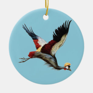 Vintage South African Crowned Crane Flying Art Ceramic Ornament