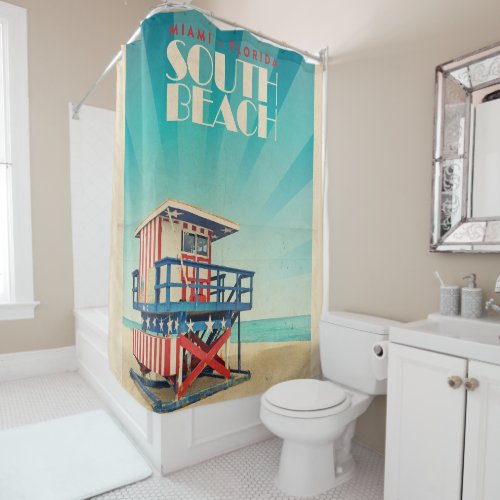 Vintage South Beach Florida Shower Curtain