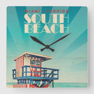 Vintage South Beach Florida Square Wall Clock