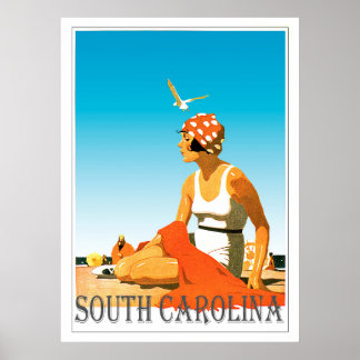 Vintage South Carolina Beach Scene Poster