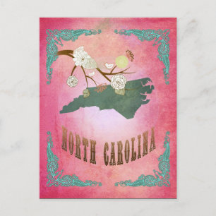 Vintage South Carolina State Map- Candy Pink Postcard