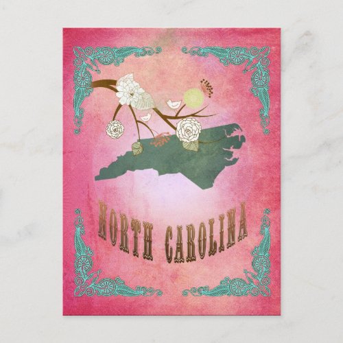 Vintage South Carolina State Map_ Candy Pink Postcard