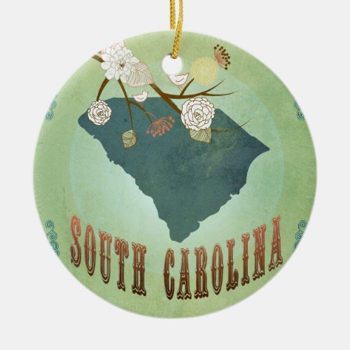 Vintage South Carolina State Map â Sage Green Ceramic Ornament