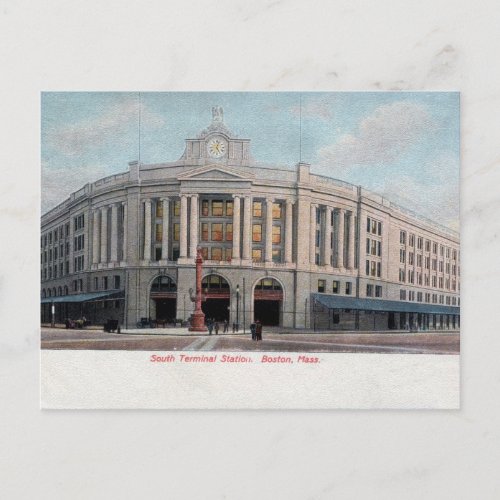 Vintage South RR Station Boston MA Postcard
