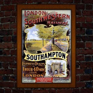Vintage Southampton Train Travel Advertising Poster