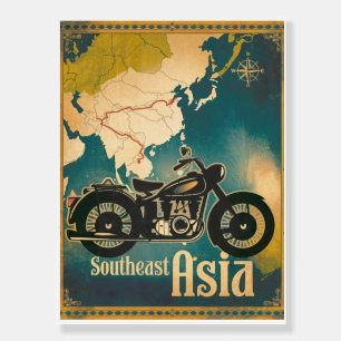 Vintage Southeast Asia Motorcycle Routes Poster
