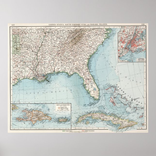 Vintage Southeastern US and Caribbean Map (1900) Poster (Front)