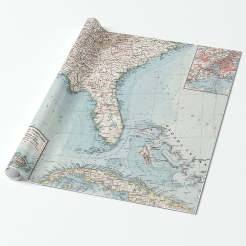 Vintage Southeastern US and Caribbean Map 1900 Wrapping Paper