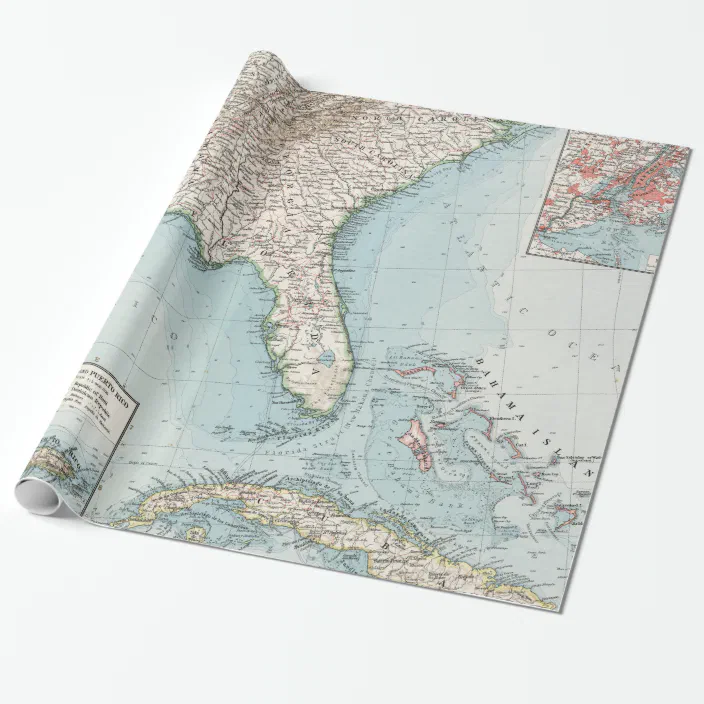 Vintage Southeastern Us And Caribbean Map 1900 Wrapping Paper Zazzle