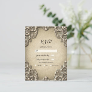 Vintage Southern Charm Burlap Lace Wedding RSVP Invitation
