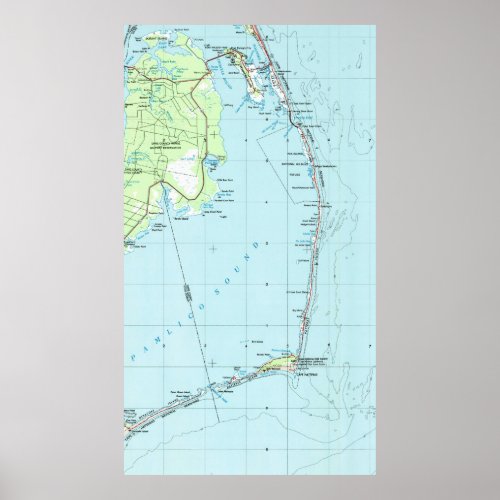 Vintage Southern Outer Banks Map 1957 Poster