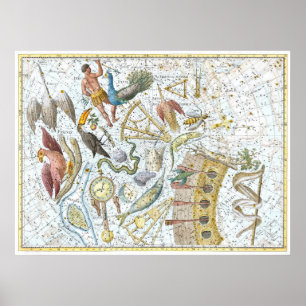 Vintage Southern Sky Constellations Celestial Map Poster