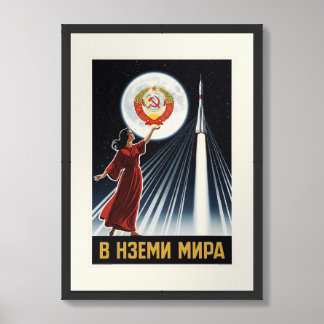 Vintage Soviet Space Poster – Woman & Rocket Under