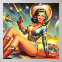 Vintage Space Cowgirl Pin Up