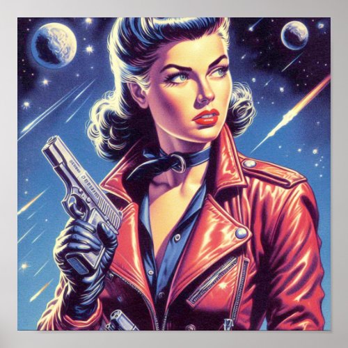 Vintage Space Pulp Girl Poster