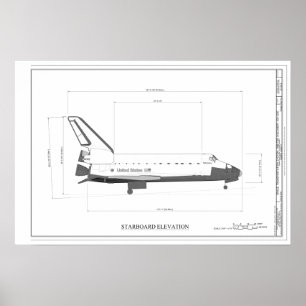 Vintage Space Shuttle Concept Technical Drawing Poster