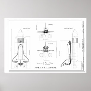 Vintage Space Shuttle Concept Technical Drawing Poster
