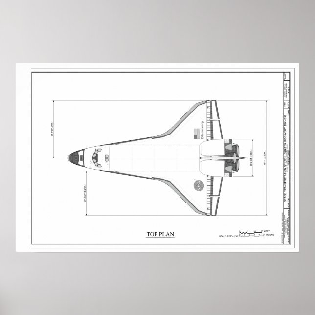 Vintage Space Shuttle Discovery Blueprint Poster (Front)