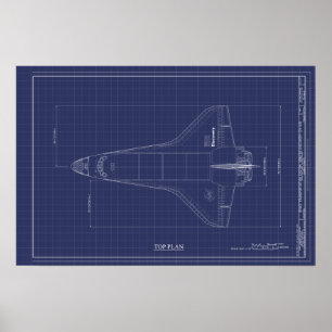 Vintage Space Shuttle Discovery Technical Drawing Poster
