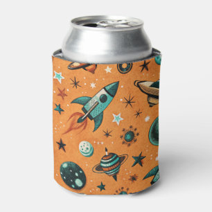 Vintage Spacecraft Rocket Ships Pattern -Cosmos(1) Can Cooler