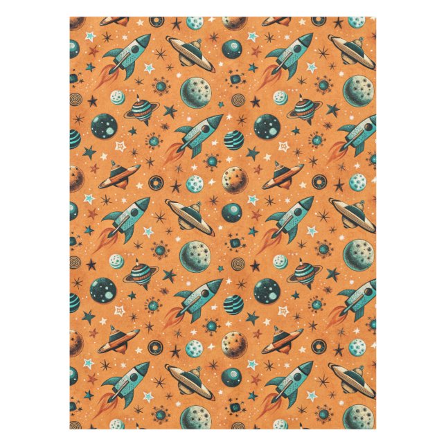 Vintage Spacecraft Rocket Ships Pattern -Cosmos(1) Tablecloth (Front)