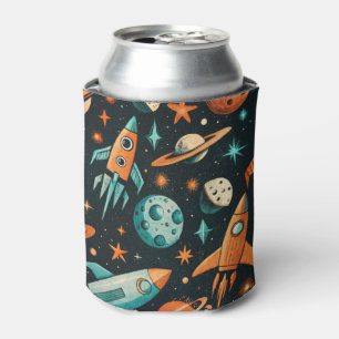 Vintage Spacecraft Rocket Ships Pattern -Cosmos(2) Can Cooler