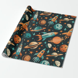 Vintage Spacecraft Rocket Ships Pattern -Cosmos(2) Wrapping Paper