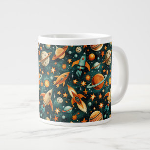 Vintage Spacecraft Rocket Ships Pattern -Cosmos(3) Giant Coffee Mug