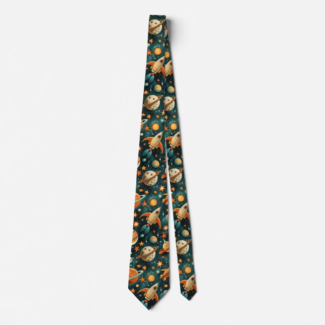 Vintage Spacecraft Rocket Ships Pattern -Cosmos(3) Neck Tie (Front)