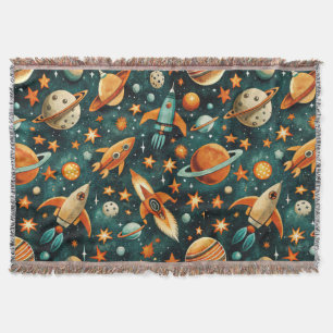 Vintage Spacecraft Rocket Ships Pattern -Cosmos(3) Throw Blanket