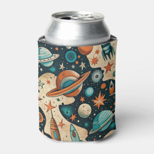 Vintage Spacecraft Rocket Ships Pattern -Cosmos(4) Can Cooler