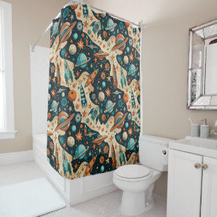 Vintage Spacecraft Rocket Ships Pattern -Cosmos(4) Shower Curtain