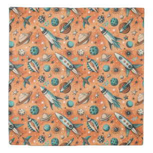 Vintage Spacecraft Rocket Ships Pattern -Cosmos(5) Duvet Cover