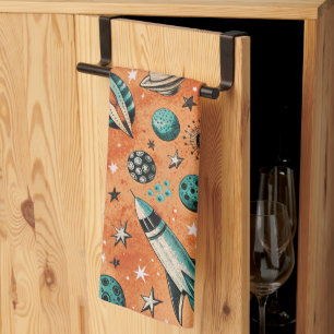 Vintage Spacecraft Rocket Ships Pattern -Cosmos(5) Kitchen Towel