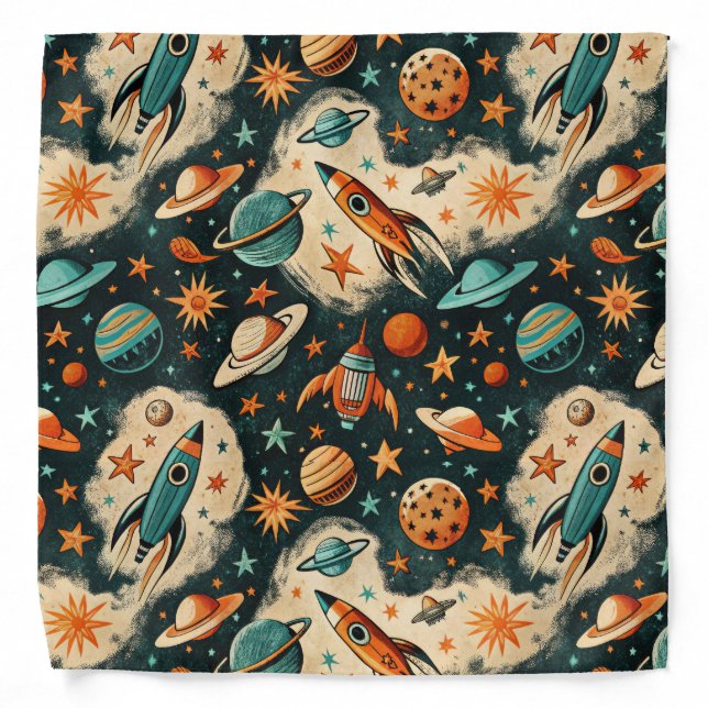 Vintage Spacecraft Rocket Ships Pattern -Cosmos(6) Bandana (Front)