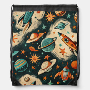 Vintage Spacecraft Rocket Ships Pattern -Cosmos(6) Drawstring Bag