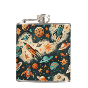 Vintage Spacecraft Rocket Ships Pattern -Cosmos(6) Flask