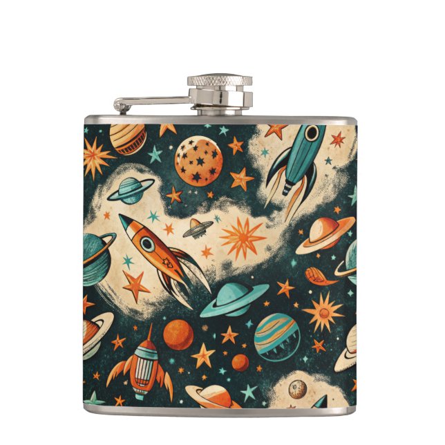 Vintage Spacecraft Rocket Ships Pattern -Cosmos(6) Flask (Front)