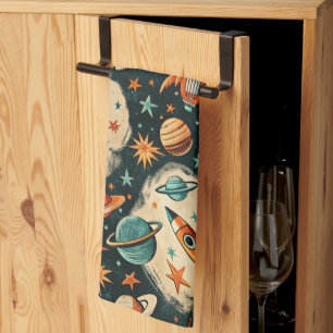 Vintage Spacecraft Rocket Ships Pattern -Cosmos(6) Kitchen Towel