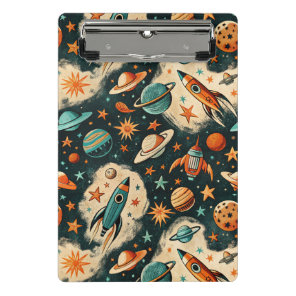 Vintage Spacecraft Rocket Ships Pattern -Cosmos(6) Mini Clipboard