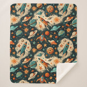 Vintage Spacecraft Rocket Ships Pattern -Cosmos(6) Sherpa Blanket