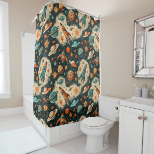 Vintage Spacecraft Rocket Ships Pattern -Cosmos(6) Shower Curtain