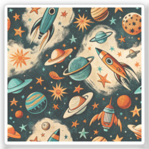 Vintage Spacecraft Rocket Ships Pattern -Cosmos(6) Sticker