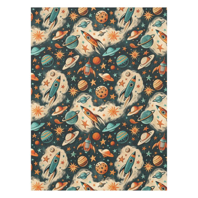 Vintage Spacecraft Rocket Ships Pattern -Cosmos(6) Tablecloth (Front)
