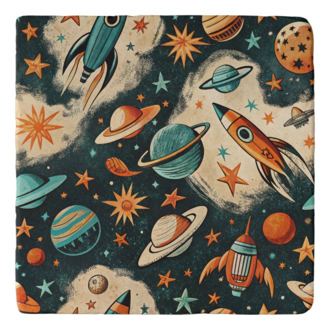 Vintage Spacecraft Rocket Ships Pattern -Cosmos(6) Trivet (Front)